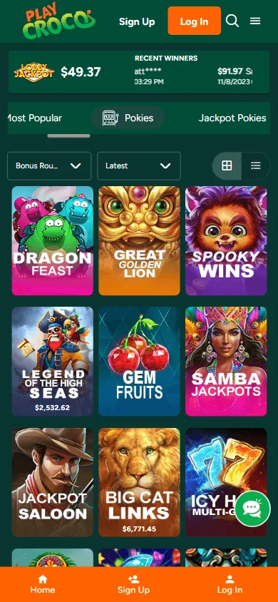 PlayCroco mobile games lobby