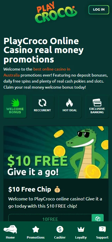 PlayCroco mobile promotions area